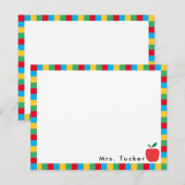 Apple & Kleurrijke Blokken Schattige Leraar Statio Notitiekaartje (Voorkant / Achterkant)