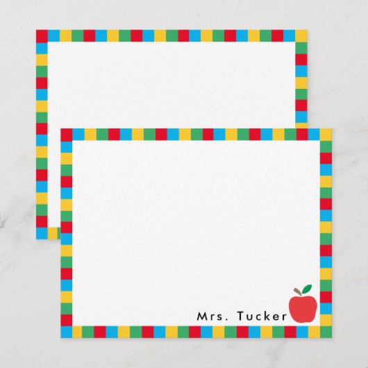 Apple & Kleurrijke Blokken Schattige Leraar Statio Notitiekaartje (Voorkant / Achterkant)