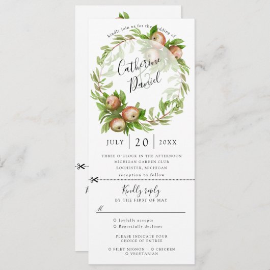 Apple krans bruiloft uitnodiging w rsvp (Voorkant / Achterkant)