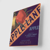 Apple Lane Brand Crate Label Vierkante Klok (Hoek)