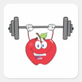 Apple Lifting Gewichten Fitness Fruit Karakter Vierkante Sticker (Voorkant)