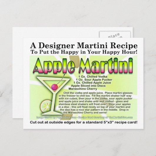 Apple Martini (Appletini) Recept Briefkaart (Voorkant / Achterkant)