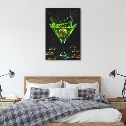 Apple Martini Glass met drijvende Bitcoin-kunst Canvas Afdruk (Insitu (Slaapkamer))