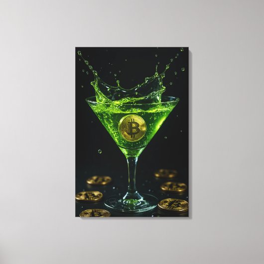 Apple Martini Glass met drijvende Bitcoin-kunst Canvas Afdruk (Voorkant)
