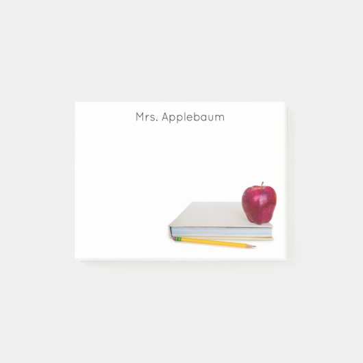 Apple met Boek en Potlood Leraar Naam 4 x 3 Post-it® Notes (Voorkant)
