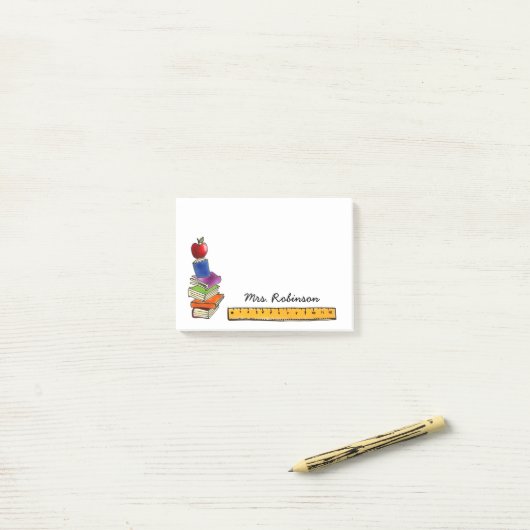 Apple met boekstapel op maat post-it® notes (Op bureau)