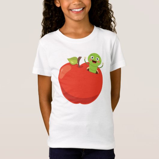 Apple met schattige worm t-shirt (Voorkant)