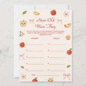 Apple of My Eye Baby shower Hoe oud waren ze spel Kaart (Voorkant)