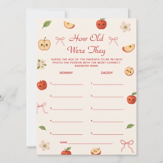 Apple of My Eye Baby shower Hoe oud waren ze spel Kaart (Voorkant)