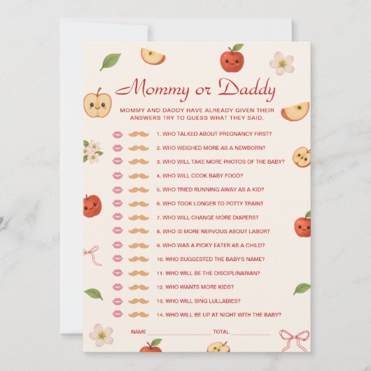 Apple of My Eye Baby shower Raad eens wie de Kaart (Voorkant)