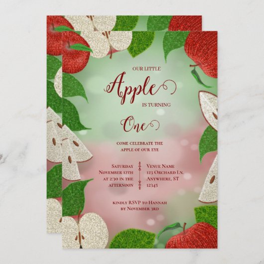 Apple of My Eye First Birthday Invitation Feestdagenkaart (Voorkant / Achterkant)
