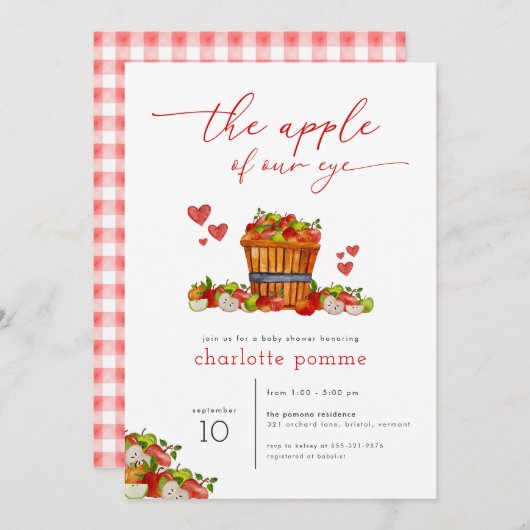 Apple of My Eye Herfst Apple Baby shower Invitatio Kaart (Voorkant / Achterkant)