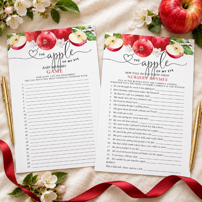 Apple of My Eye Nursery Rhymes Memory Shower Spel (Double the fun at your celebration while saving paper with this double-sided "Apple of My Eye" game )