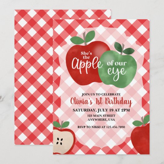 Apple of our Eye 1e verjaardagsuitnodiging Kaart (Voorkant / Achterkant)