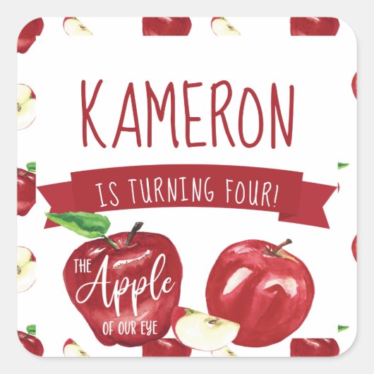 Apple of Our Eye, Birthday Party any Age Vierkante Sticker (Voorkant)