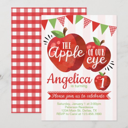 Apple of our Eye Birthday Party Invitation Kaart (Voorkant / Achterkant)