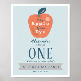 Apple of our Eye Boy Blue 1st Birthday Welcome Poster