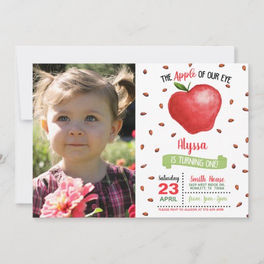 Apple of Our Eye Eerste Verjaardag Uitnodiging w / (Voorkant)