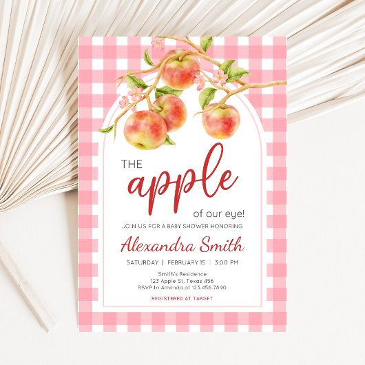 Apple of Our Eye Gingham Baby Shower Kaart