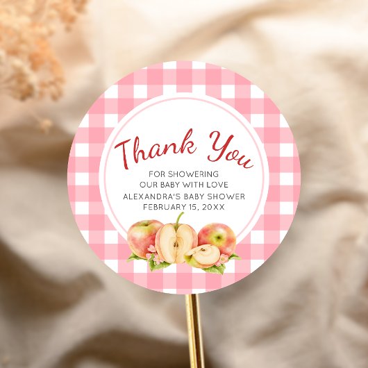 Apple of Our Eye Gingham Baby Shower Ronde Sticker