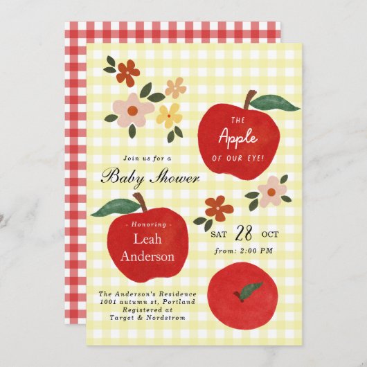 Apple of Our Eye Herfst Apple Baby shower Invitati Kaart (Voorkant / Achterkant)