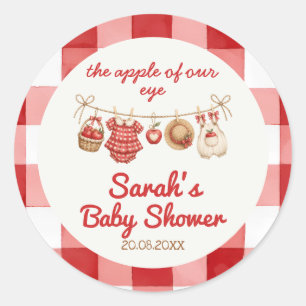 Apple of Our Eye Rode Gingham Baby Shower Sticker