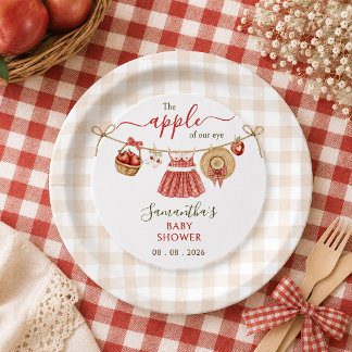 Apple Of Our Eye waslijn geruite Baby Shower Papieren Bordje