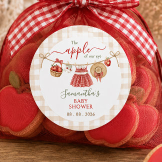 Apple Of Our Eye waslijn geruite Baby Shower Ronde Sticker