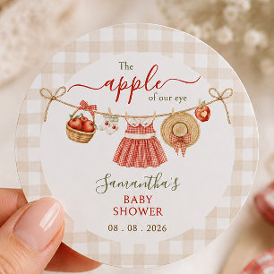 Apple Of Our Eye waslijn geruite Baby Shower Ronde Sticker