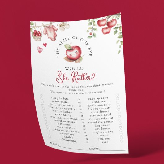 Apple of Our Eye zou ze liever Baby shower spel
