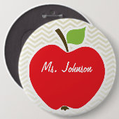 Apple on Beige Chevron; zzag Ronde Button 6,0 Cm (Voorkant /achterkant)