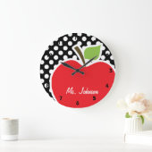 Apple on Black and White Polka Dots Grote Klok (Huis)