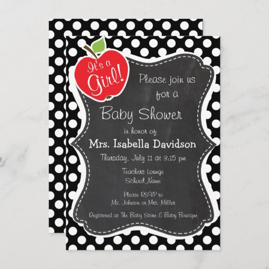 Apple on Black and White Polka Dots Kaart (Voorkant / Achterkant)