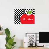 Apple on Black and White Polka Dots Poster (Thuiskantoor)