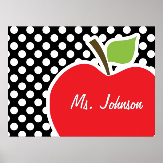Apple on Black and White Polka Dots Poster (Voorkant)