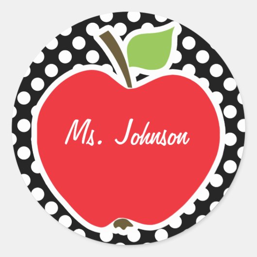 Apple on Black and White Polka Dots Ronde Sticker (Voorkant)