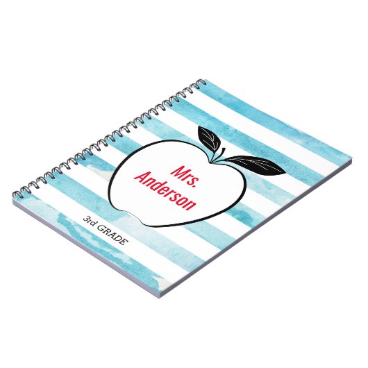Apple on Blue Waterverf Stripes for Teacher Notitieboek (Linkerzijde)