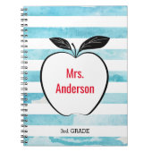 Apple on Blue Waterverf Stripes for Teacher Notitieboek (Voorkant)