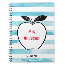 Apple on Blue Waterverf Stripes for Teacher Notitieboek