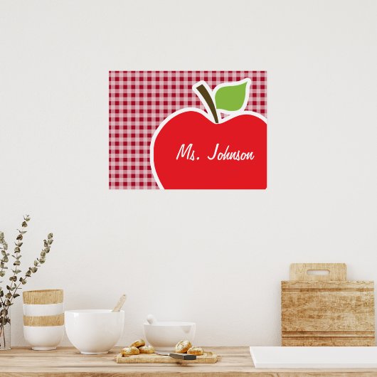 Apple on Carmine Red Gingham Poster (Keuken)