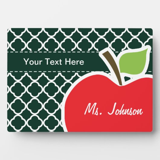 Apple on Dark Green Quatrefoil Fotoplaat (voorkant)