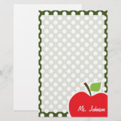 Apple on Dark Moss Green Polka Dots Briefpapier (Voorkant / Achterkant)