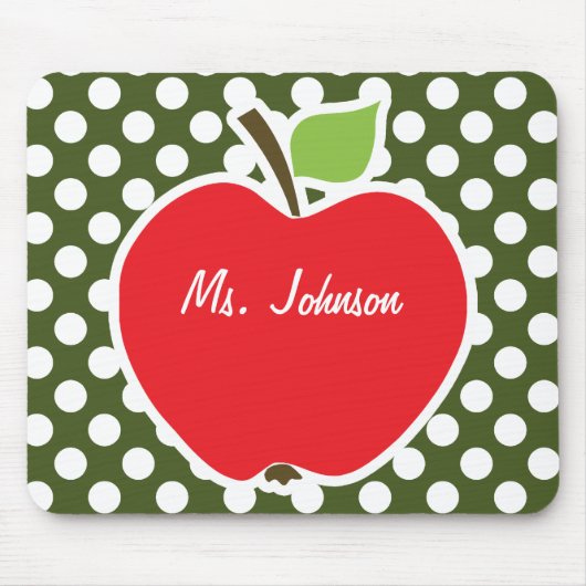 Apple on Dark Moss Green Polka Dots Muismat (Voorkant)