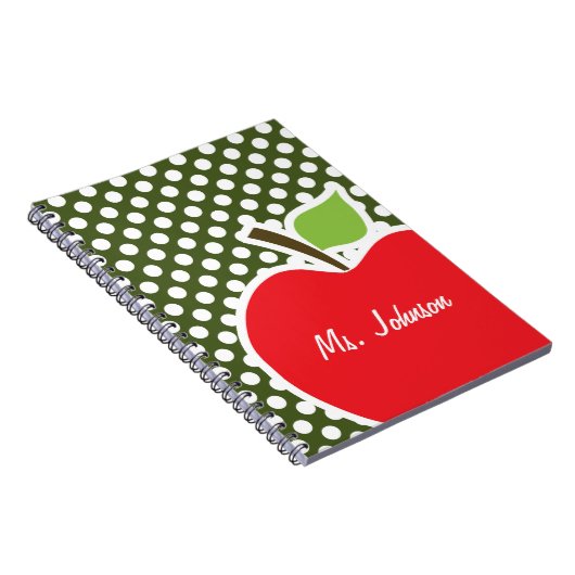 Apple on Dark Moss Green Polka Dots Notitieboek (Rechterzijde)