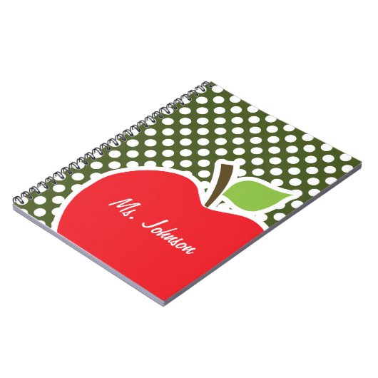 Apple on Dark Moss Green Polka Dots Notitieboek (Linkerzijde)