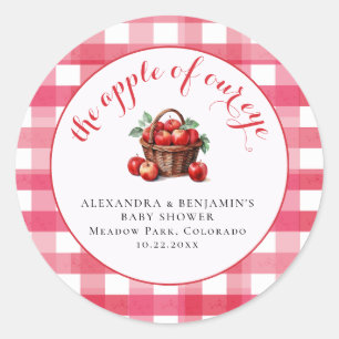 Apple Oogst Gingham Landelijk Koppel Baby Shower Ronde Sticker