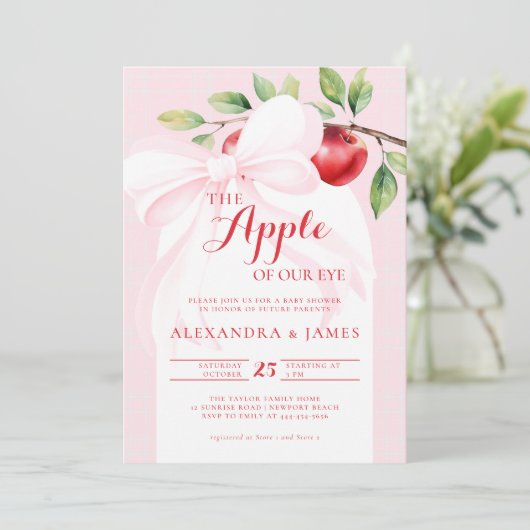 Apple Oogst Roze Bow Chic Coed Herfst Meisje Douch Kaart (Staand voorkant)