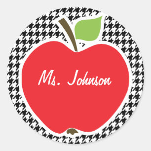 Apple op Black & White Houndstooth Ronde Sticker