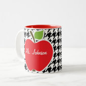 Apple op Black & White Houndstooth Tweekleurige Koffiemok (Voorkant links)