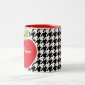 Apple op Black & White Houndstooth Tweekleurige Koffiemok (Center)